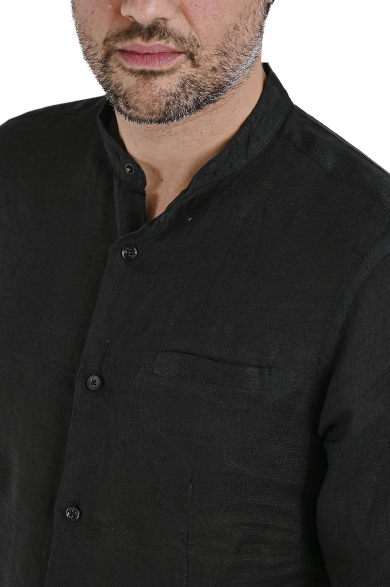 Camicia in lino regular Leo Lino Nero SS26