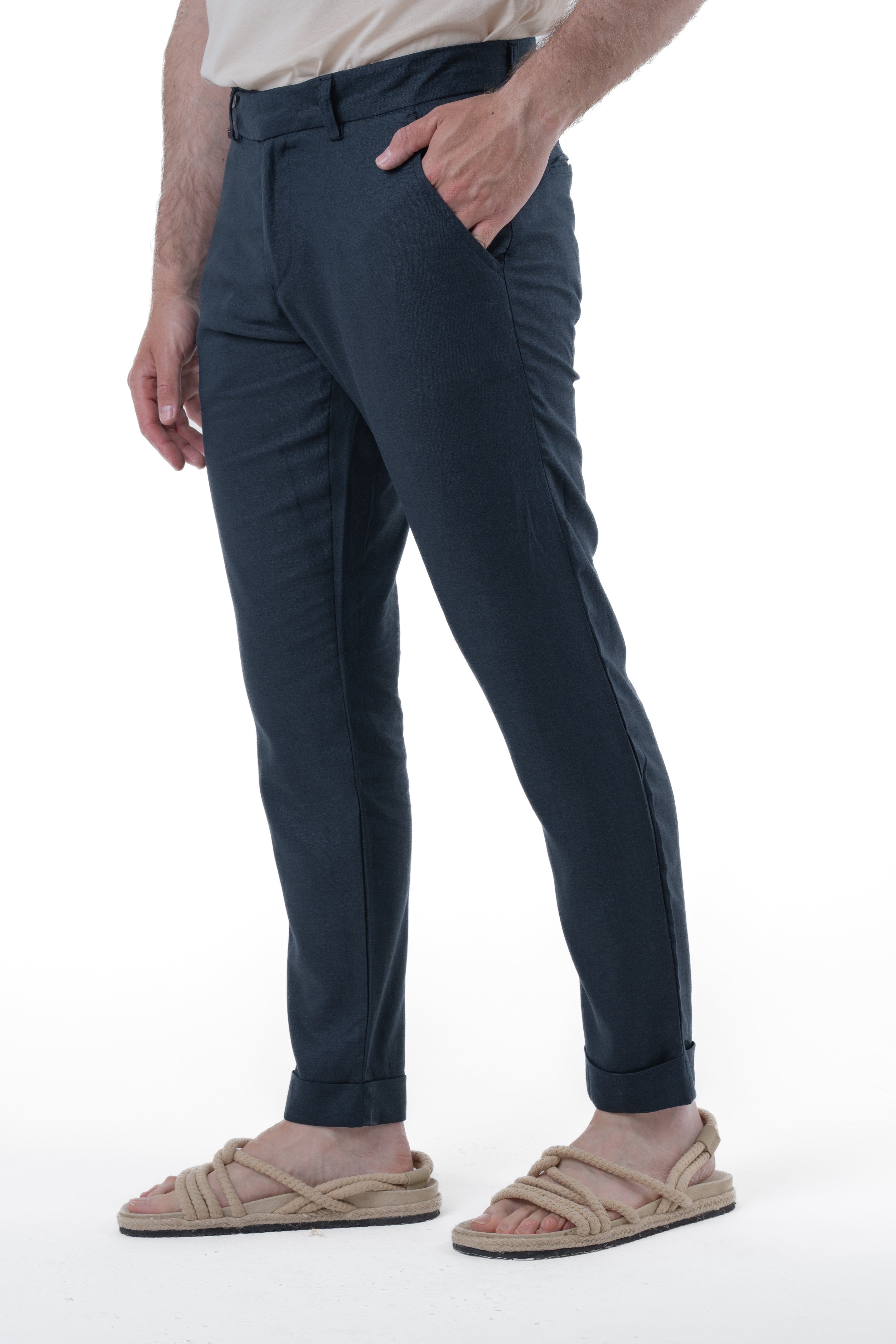 Pantaloni Classici slim Racket Lino blu SS26