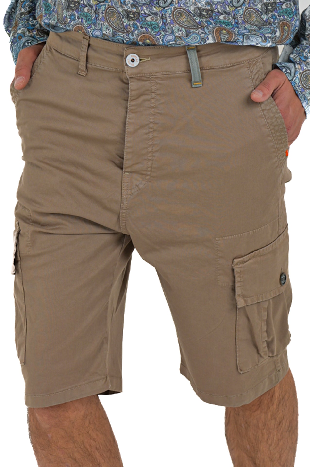 Loose Mask Green Cotton Bermuda Shorts