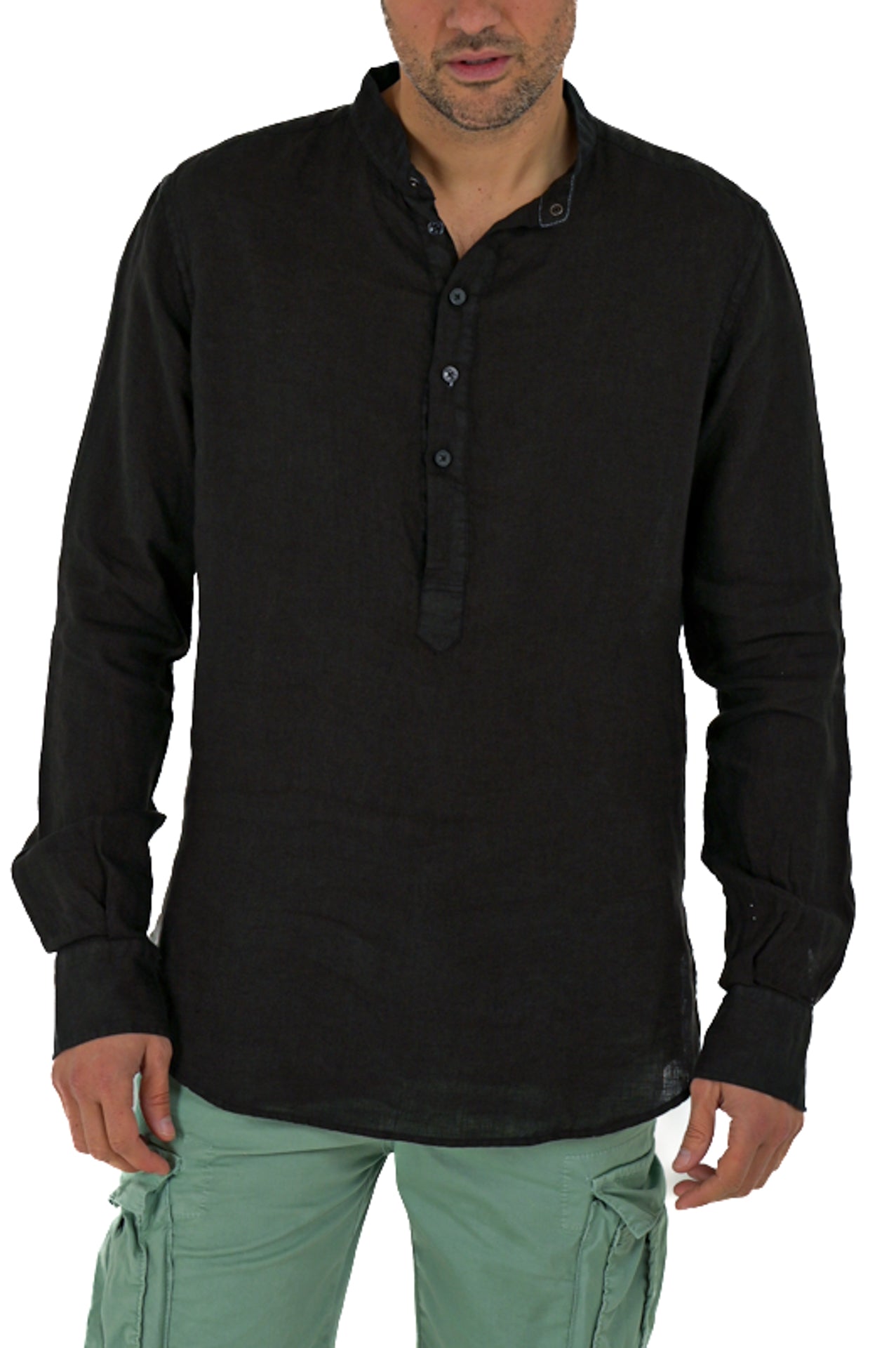 Paul Lino Black Regular Linen Shirt SS25