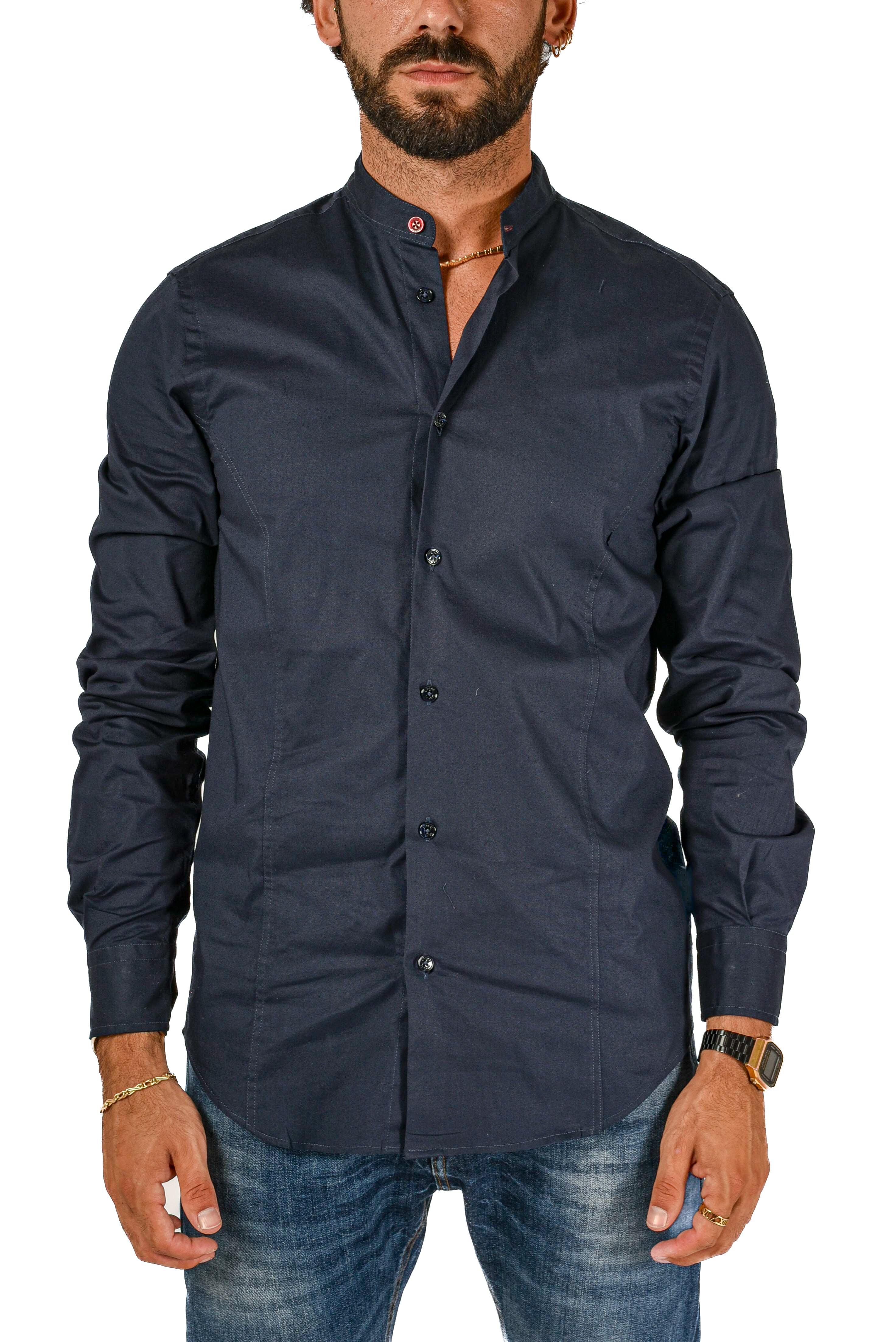 Camicia collo coreano slim Pista