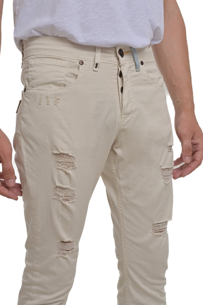 New London Rotture CT100 Cream Slim Cotton Trousers SS25