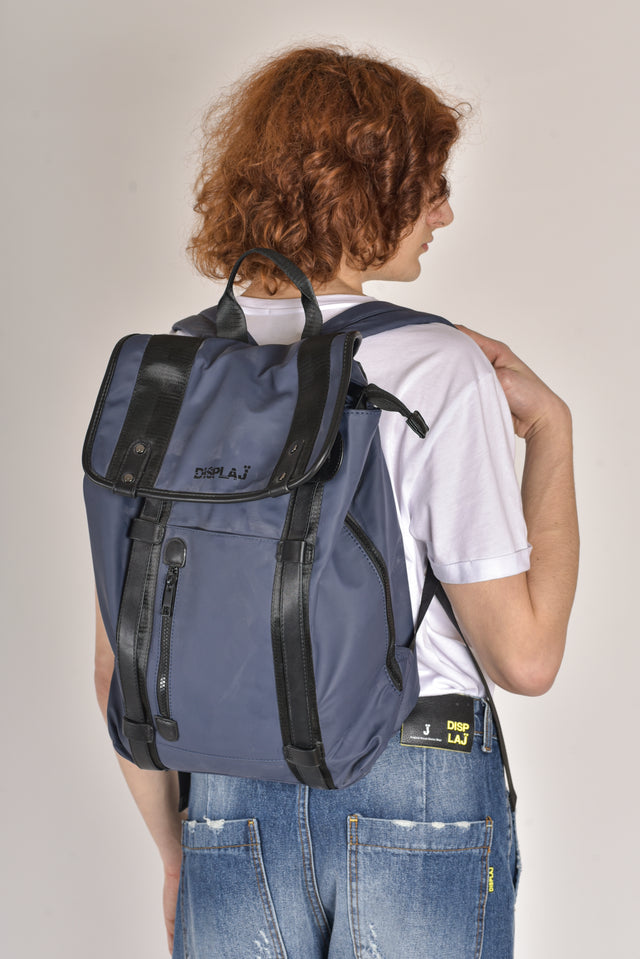 Zaino backpack in denim blu con dettagli neri - Displaj